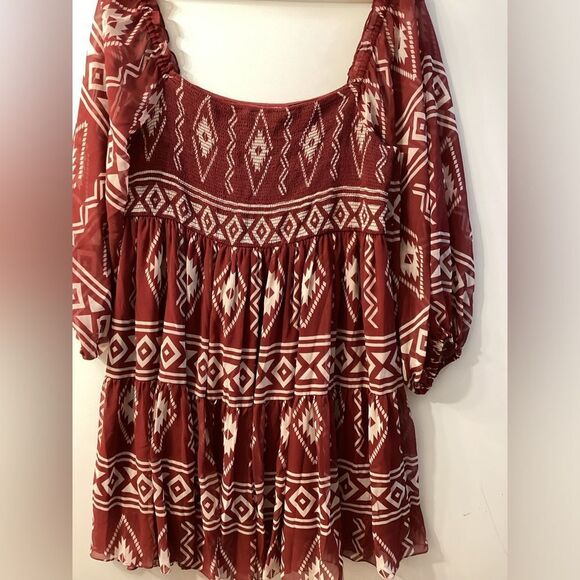 Sachin & Babi Lola Dress Crimson Red Aztec Border Print Cocktail Evening Party - Picture 6 of 14